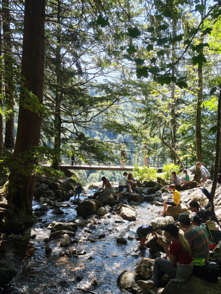 Zwischenstopp auf der Todtnauer Wasserfälle Wanderung im Wald oberhalb des größten Falls